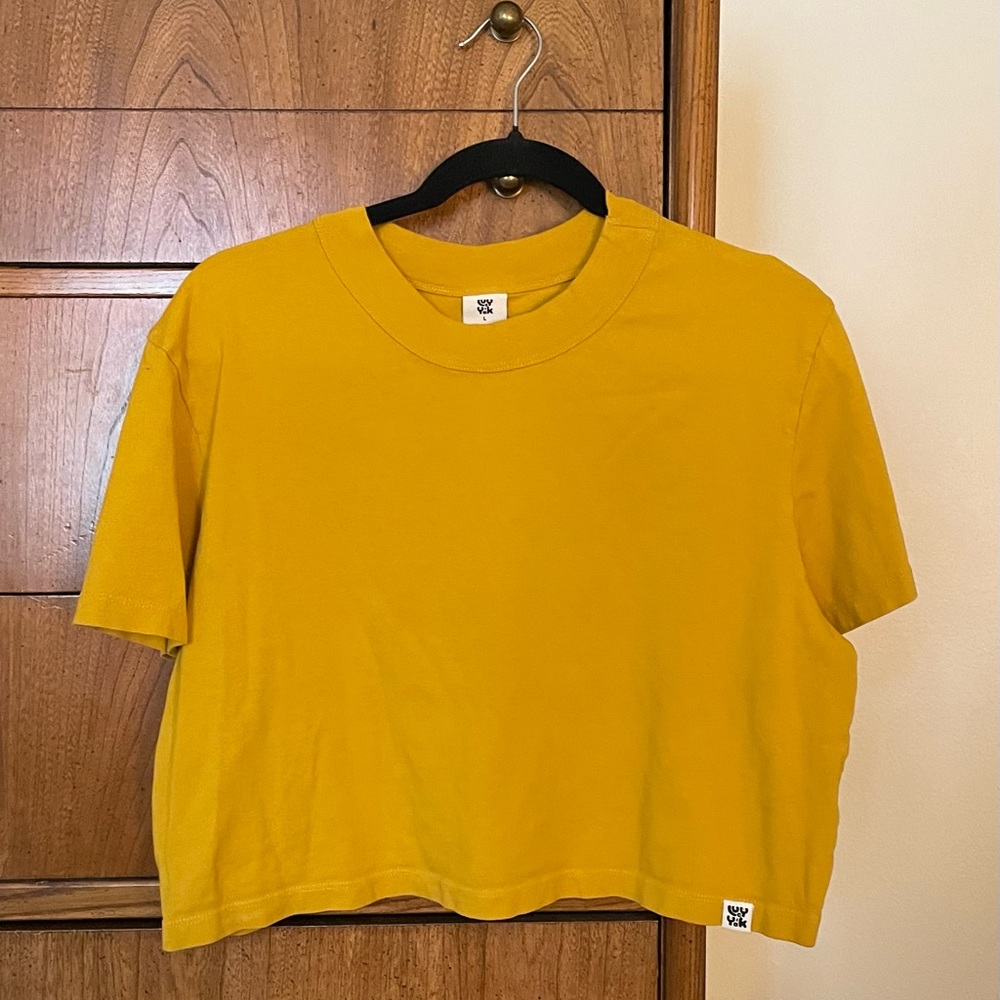 Mustard yellow large Lucy & Yak crop top cotton shirt